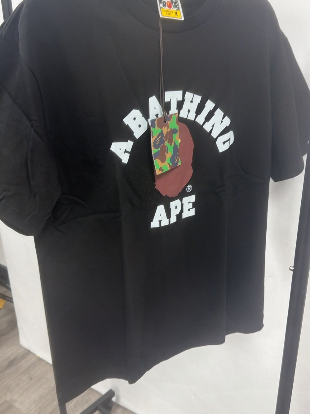 Bape Black Tee with White Logo and Brown Ape Graphic